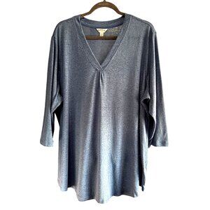 Orvis Womens Blue V-Neck Tunic Top XXL 3/4 Sleeve Linen Blend Classic Fit